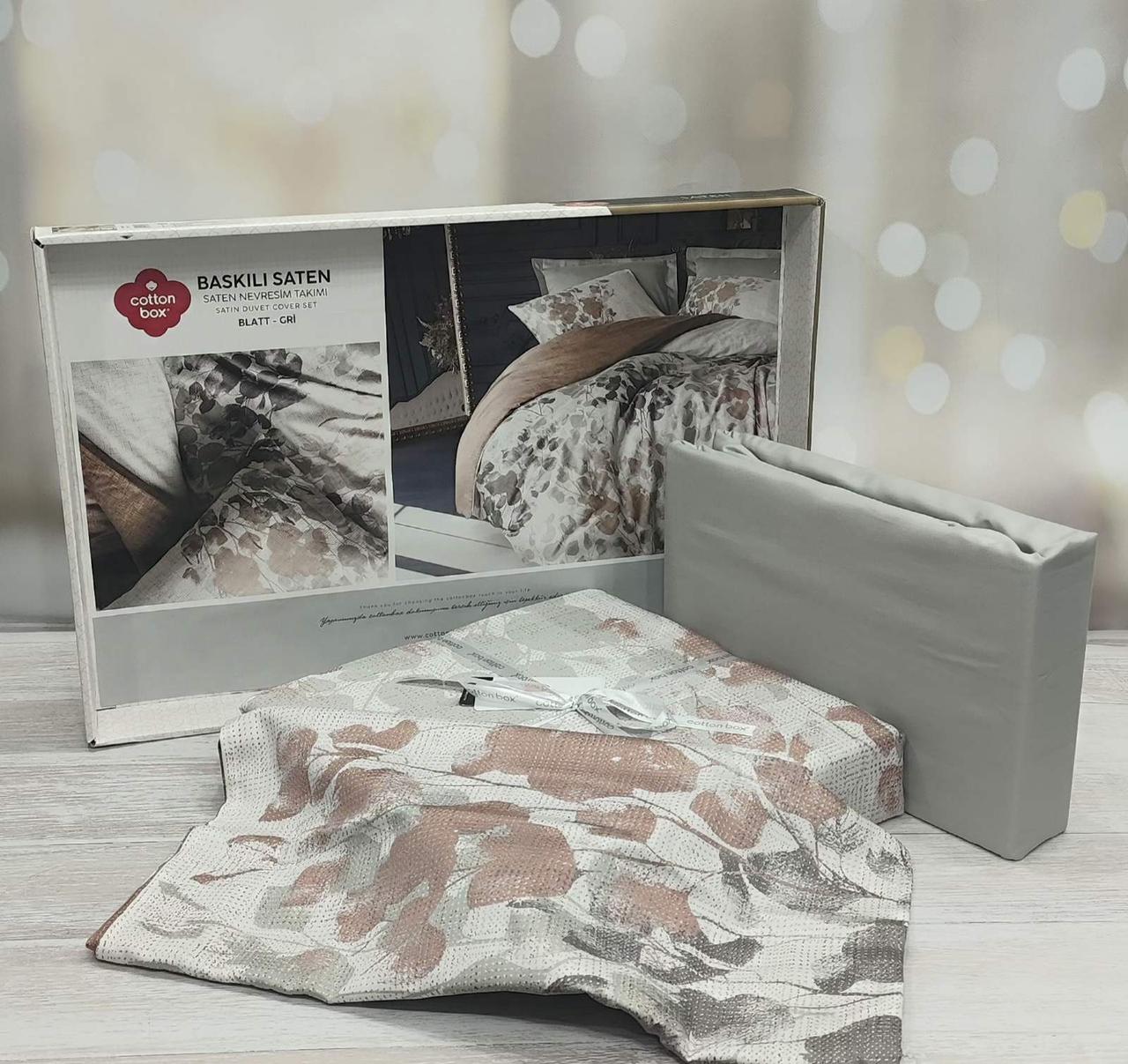 Постільна білизна сатин люкс 200 на 220 см євро розмір Cotton Box Blatt, фото 1