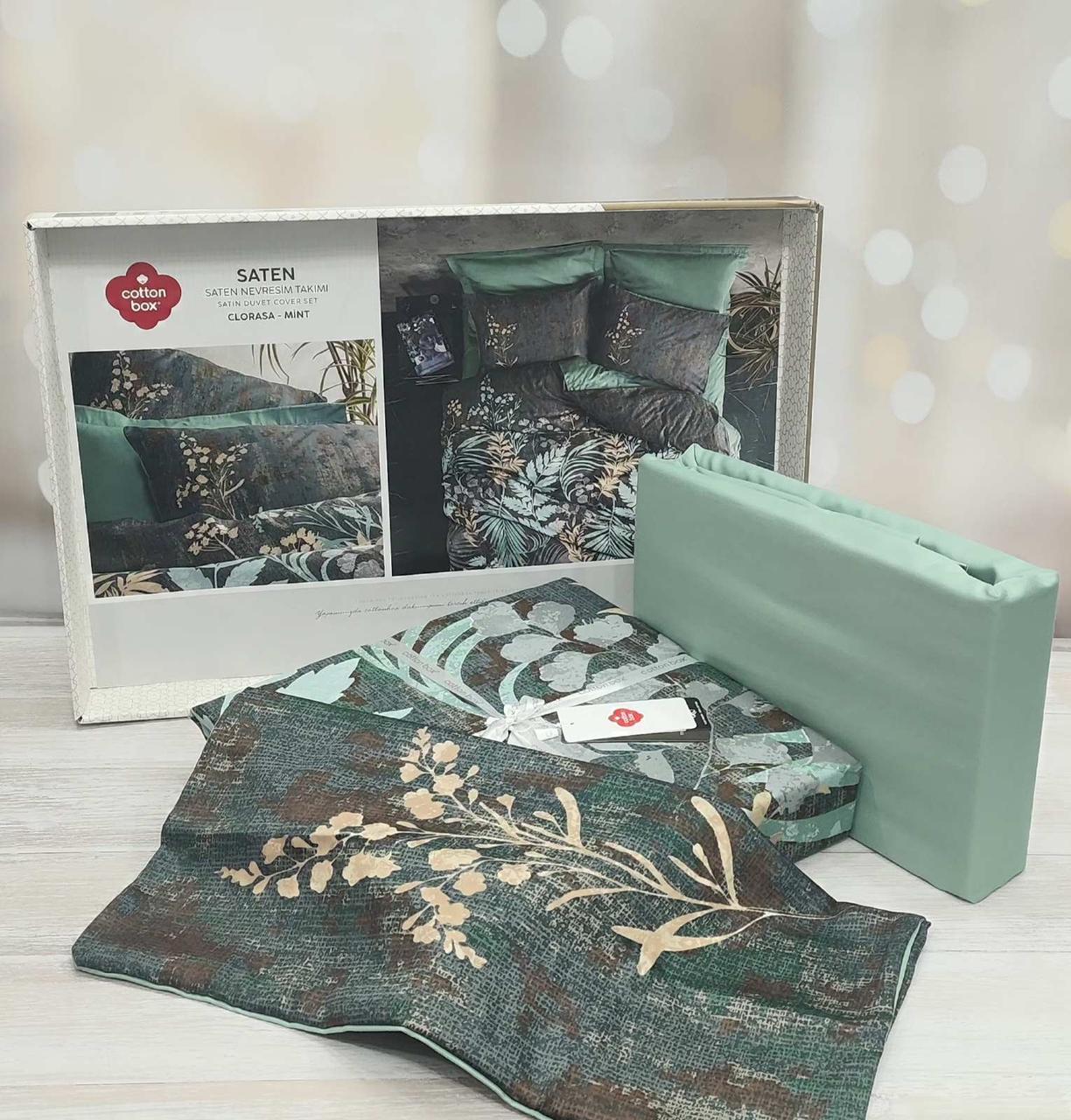 Постільна білизна сатин люкс 200 на 220 см євро розмір Cotton Box Clorasa, фото 1