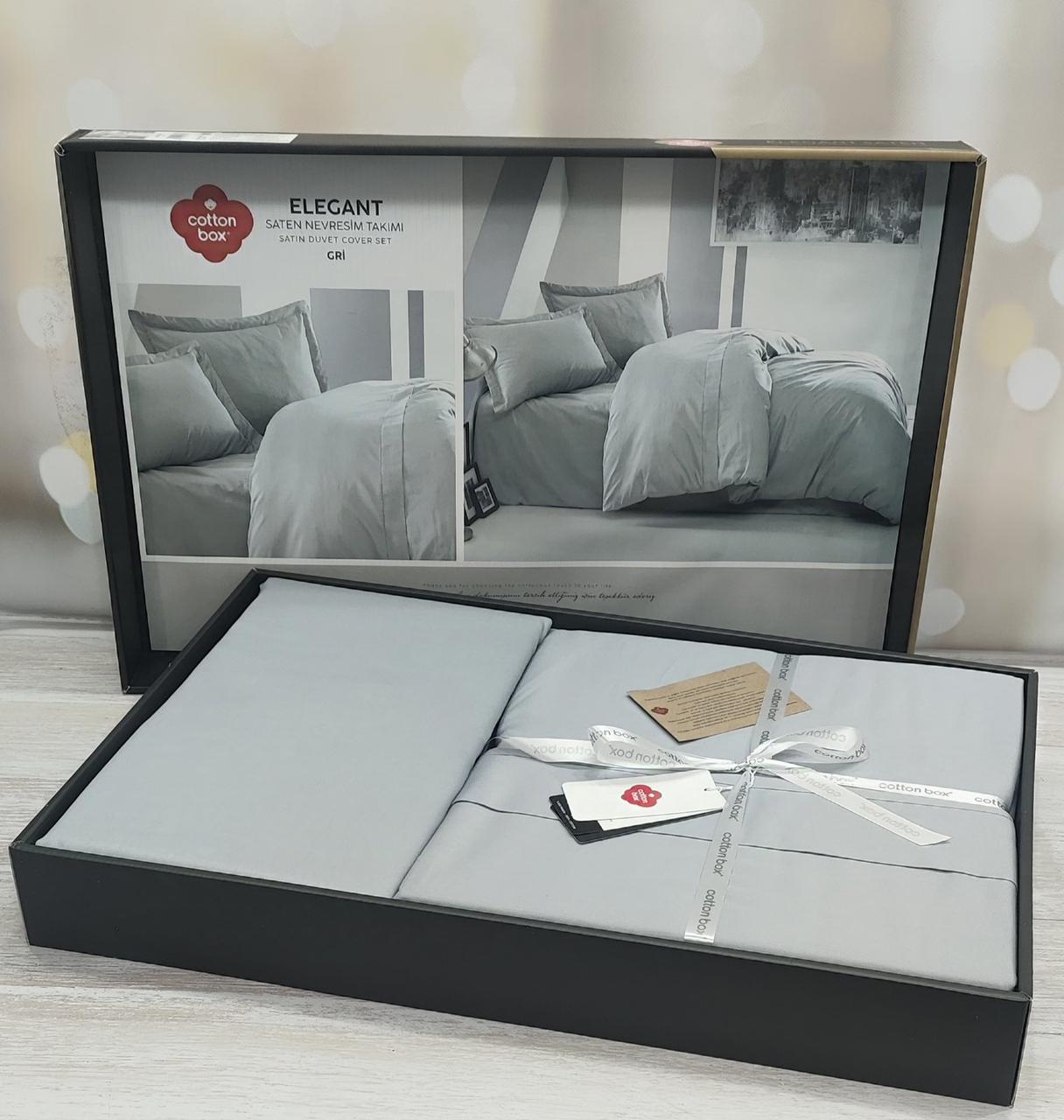 Постільна білизна однотонна сатинова 200 на 220 см євро розмір Cotton Box Elegant Gri, фото 1