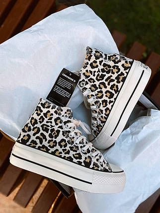 Жіночі кеди Converse Chuck Taylor All Star Lift Hi Leopard Конверс Ол Стар леопардові на платформі, фото 1