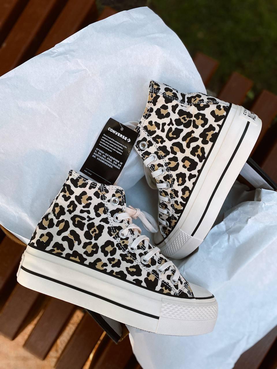 Жіночі кеди Converse Chuck Taylor All Star Lift Hi Leopard Конверс Ол Стар леопардові на платформі