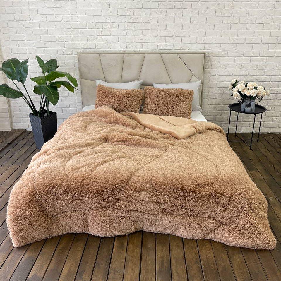 Ковдра покривало Ведмідь плюшева двостороння тепла 200 на 220 см капучино, фото 1