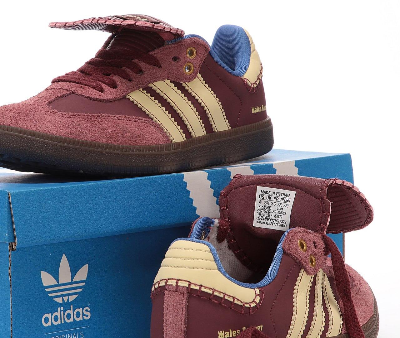 Жіночі кросівки Adidas Samba Wales Bonner Bordo Бордові Кеди Адідас Самба повсякденні шкіра текстиль демісезон
