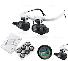 Бінокулярні окуляри-лупи Magnifier No9892H-2 з Led-підсвіткою 4 пари лінз 7x, 10x, 15x, 23х