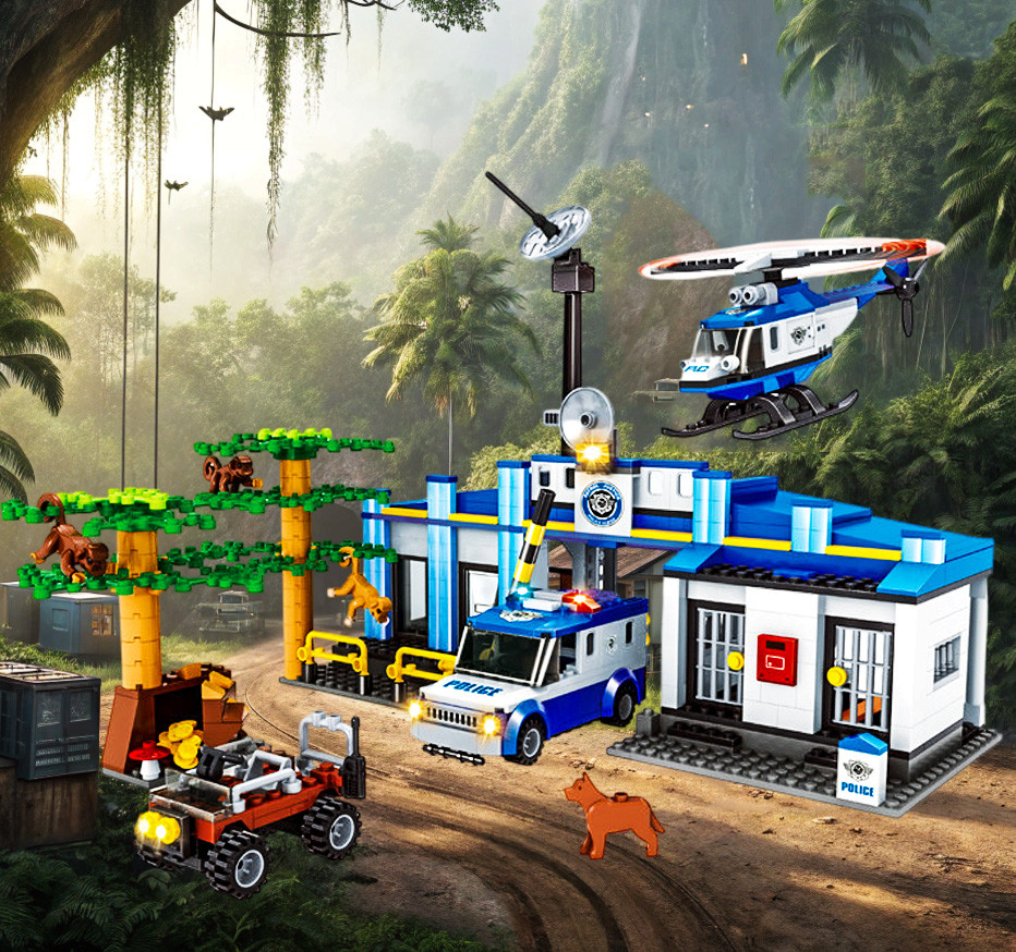 Великий ігровий набір для хлопчика Конструктор Поліція 714 деталей Дільниця автомобіль баггі гелікоптер і фігурки, фото 1