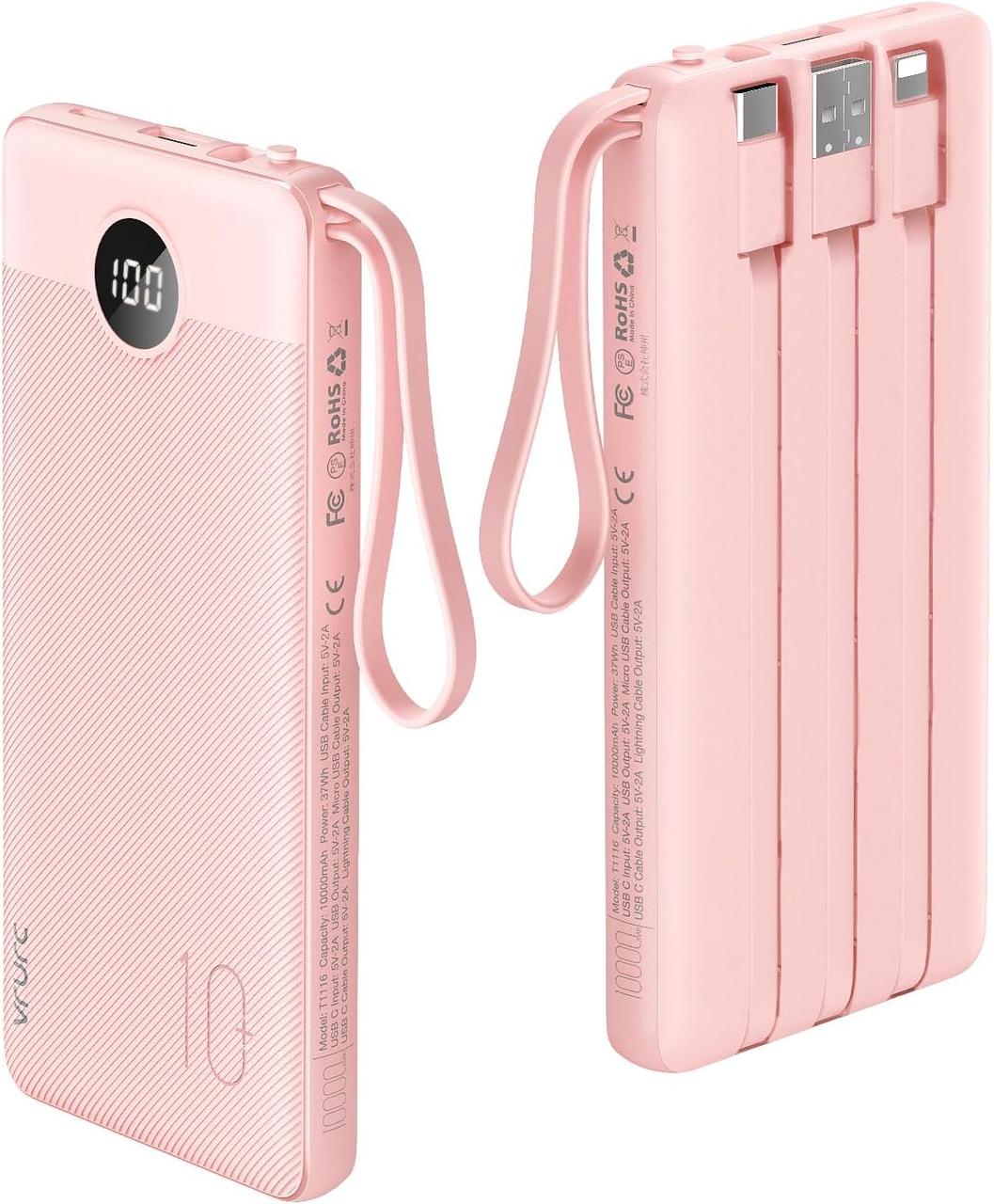Портативний зарядний пристрій VRURC 10000mAh, тонкий світлодіодний дисплей Power Bank, 5 виходів та 2 входи