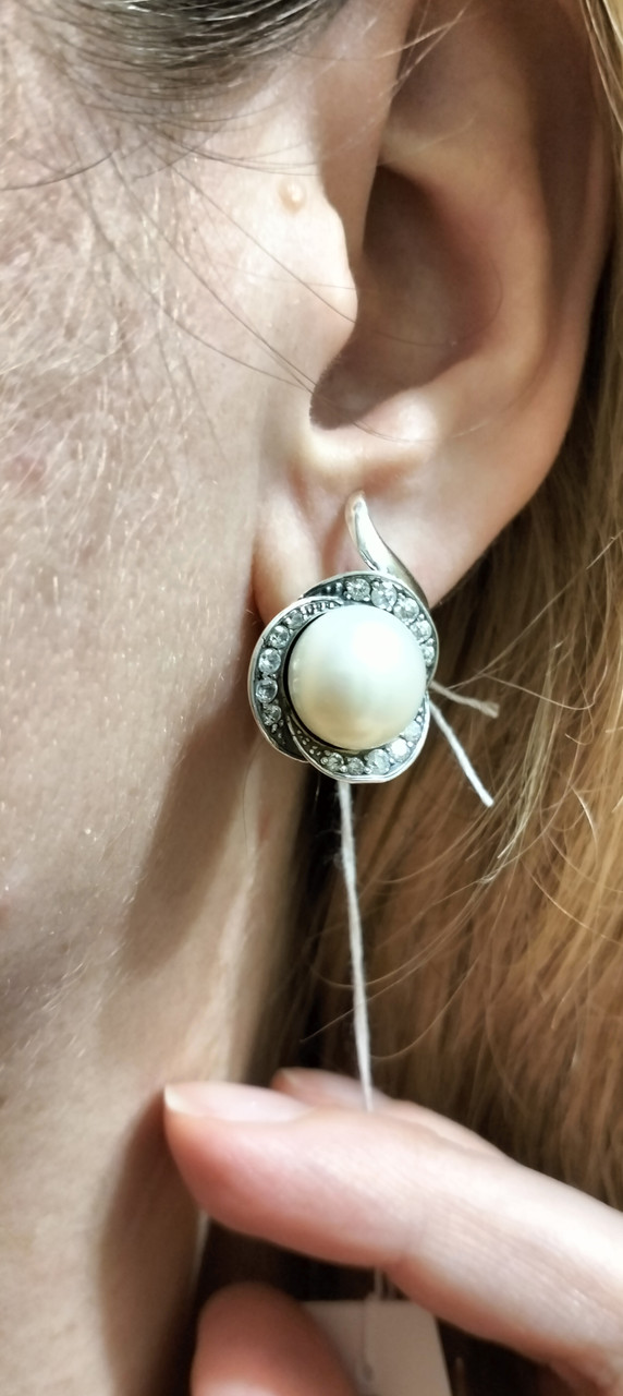 Срібні сережки з перлиною Жизель, фото 1