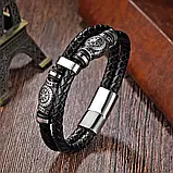Барслет Чорне Сонце подвійний (шкіра-сталь), фото 2