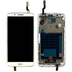 Дисплей (екран) LG G2 D800 D801 F320 LS980 VS980 з тачскріном (білий з передньою панеллю)