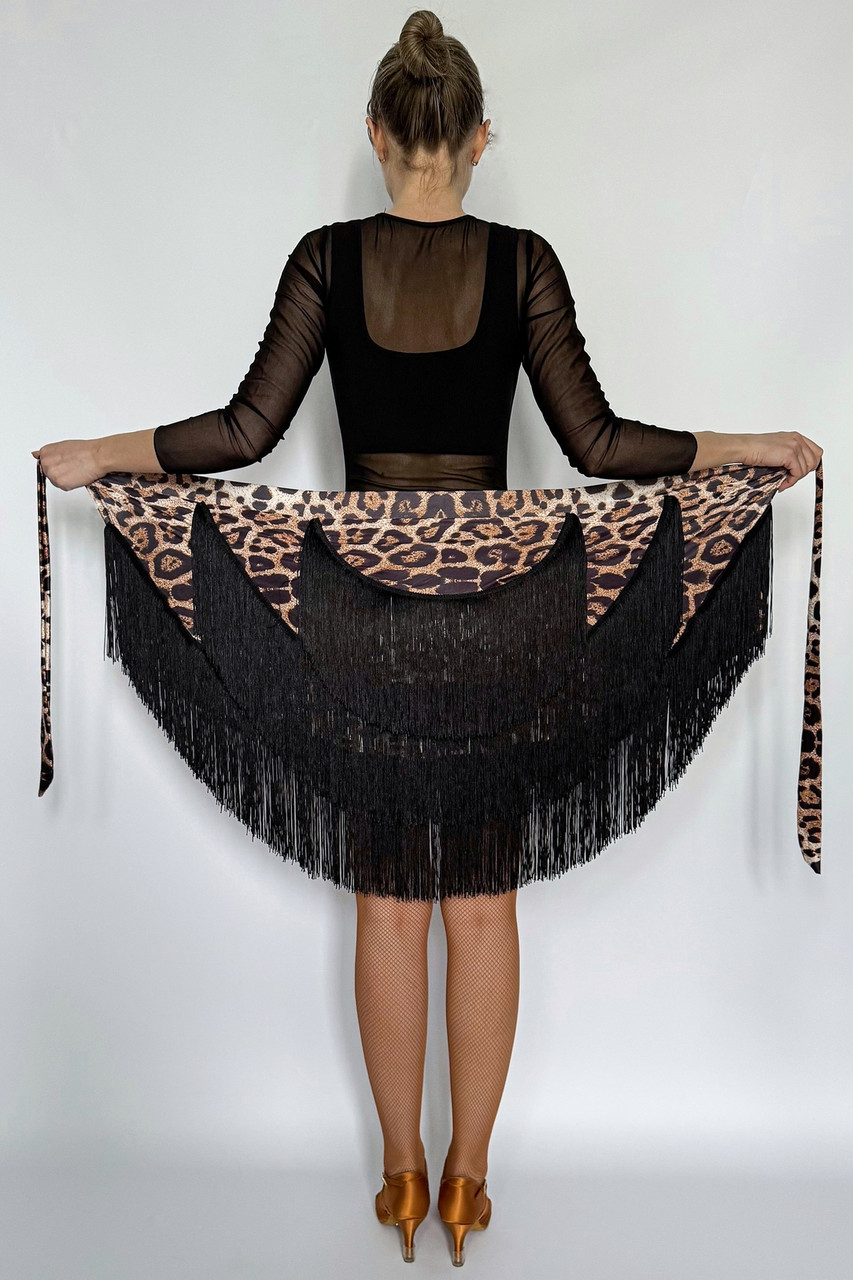 Спідниця хустка для латини з бахромою Apmi ⬩ леопардова ⬩ onesize ⬩ танцювальна, фото 1