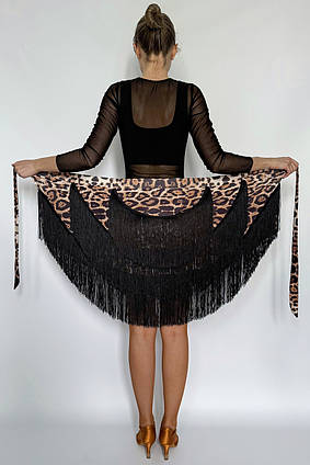 Спідниця-хустка для латини з бахромою леопардовий принт onesize Apti