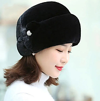 Шапка зимова жіноча хутряна на коло голови від 54 до 58 см чорна