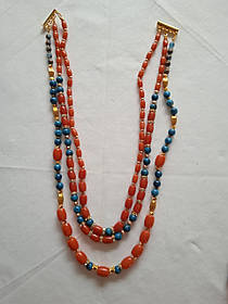 Намисто-трирядне кольє з кораллів та халцедону