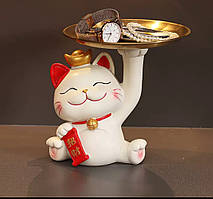 Функціональна статуетка Східний кіт з підносом, підставка для монет та ключів