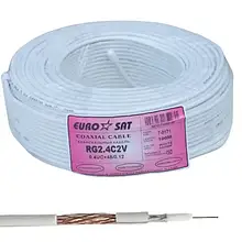 Кабель коаксіальний RG-2.4C2V EUROSAT, одножильний, мідний, 48%, білий, 100 м