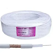 Кабель коаксіальний RG-59 EUROSAT, одножильний 96%, Cu, білий, 200 м