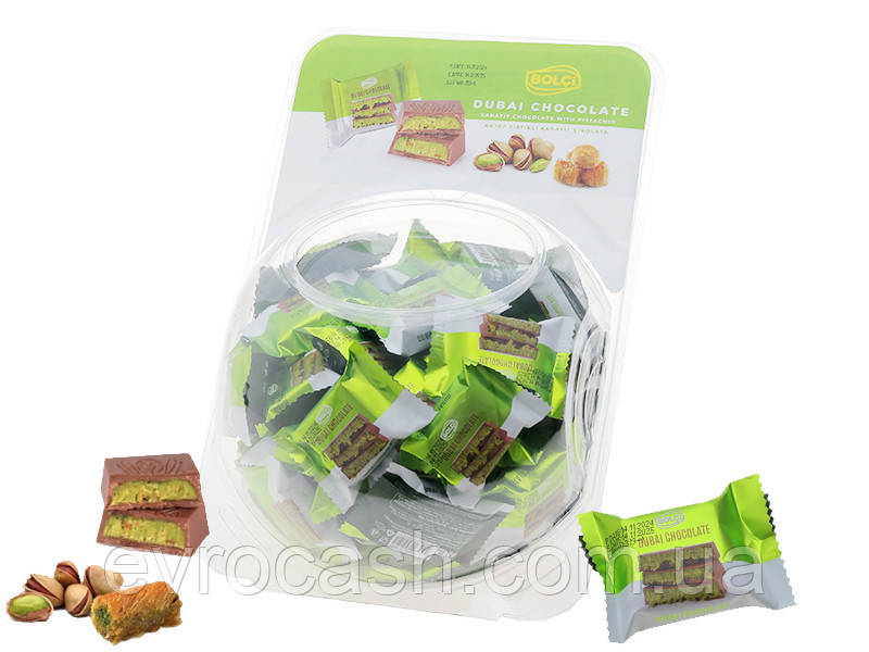 Дубайський шоколад з фісташкою bolci 16 грам колба  (ящик 75 шт ), фото 1