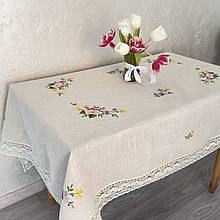 Cкатертина вишита "Квіткова" натуральний льон в асортименті