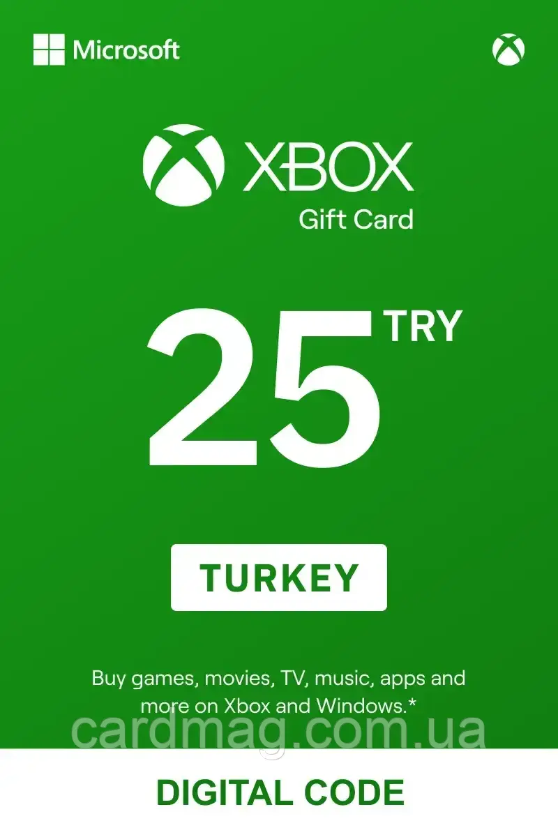 Подарункова карта Xbox Live Gift Card на суму 25 TRY, (Регіон Туреччина)