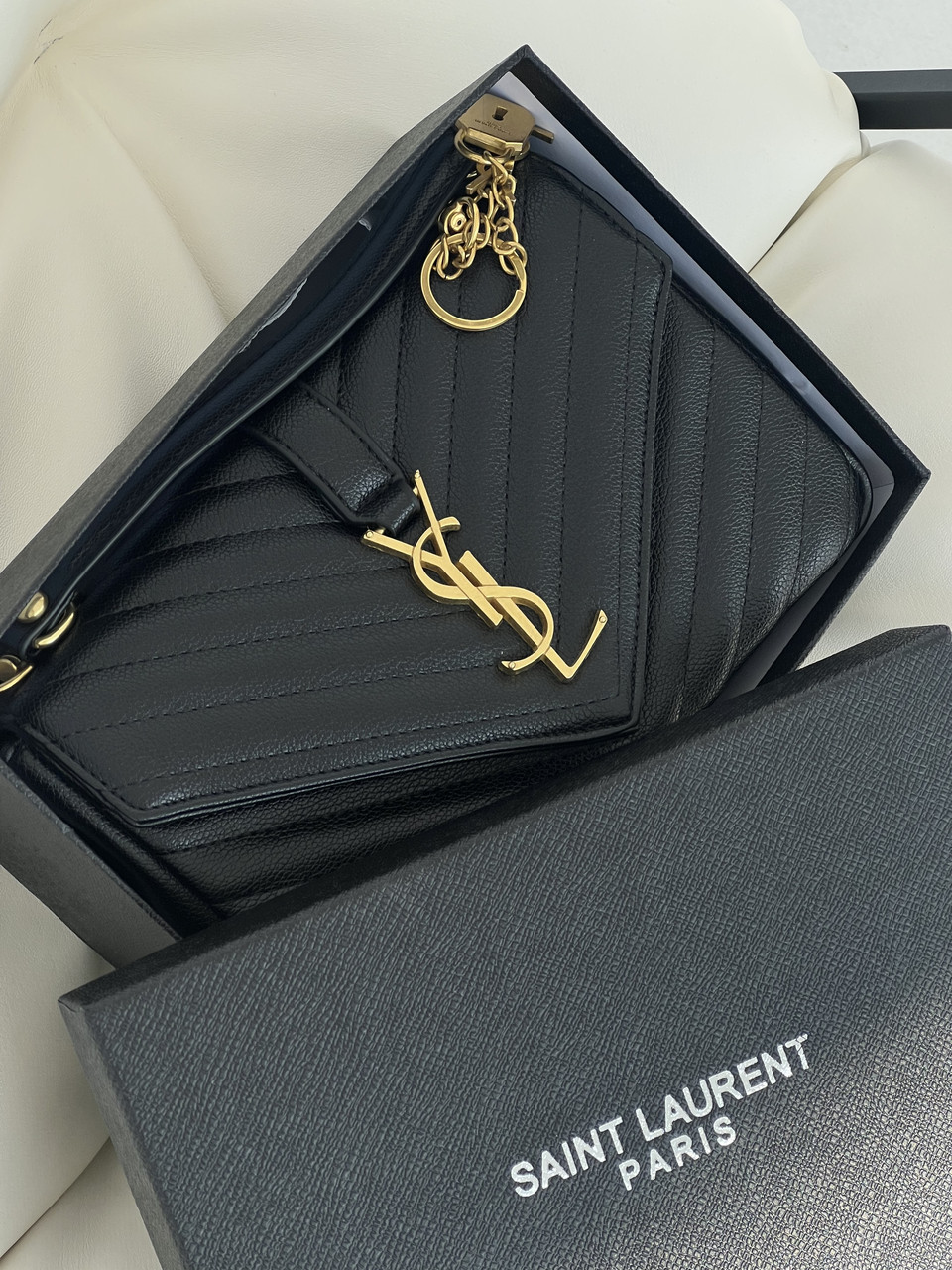 Жіноча сумка Yves Saint Laurent College Medium YSL Ів Сен Лоран чорний золото клатч Premium, фото 1