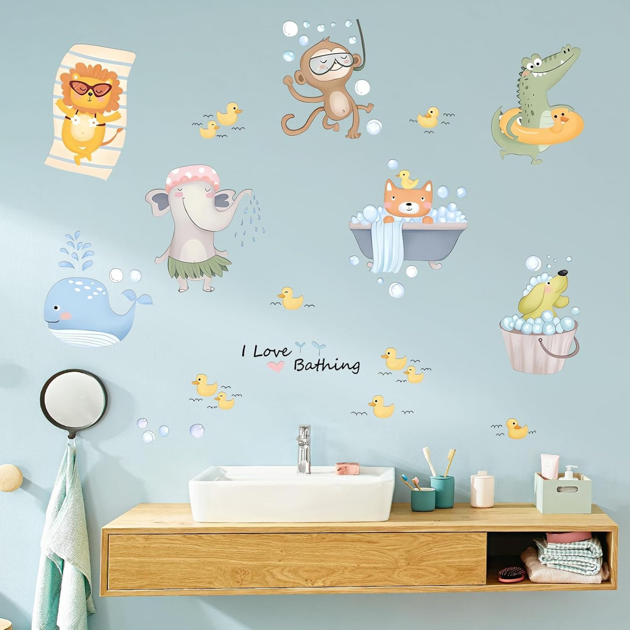 Набір наклейок вінілові на стіну в дитячу кімнату "I love bathing" 2 полотна розміром 30х90 см, фото 1