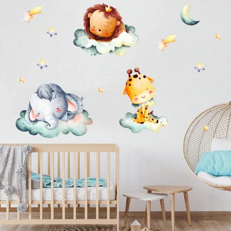 Наклейка вінілова в дитячу кімнату на стіну «Сплячі звірята» для дівчаток і хлопчиків 30х40 см, фото 1
