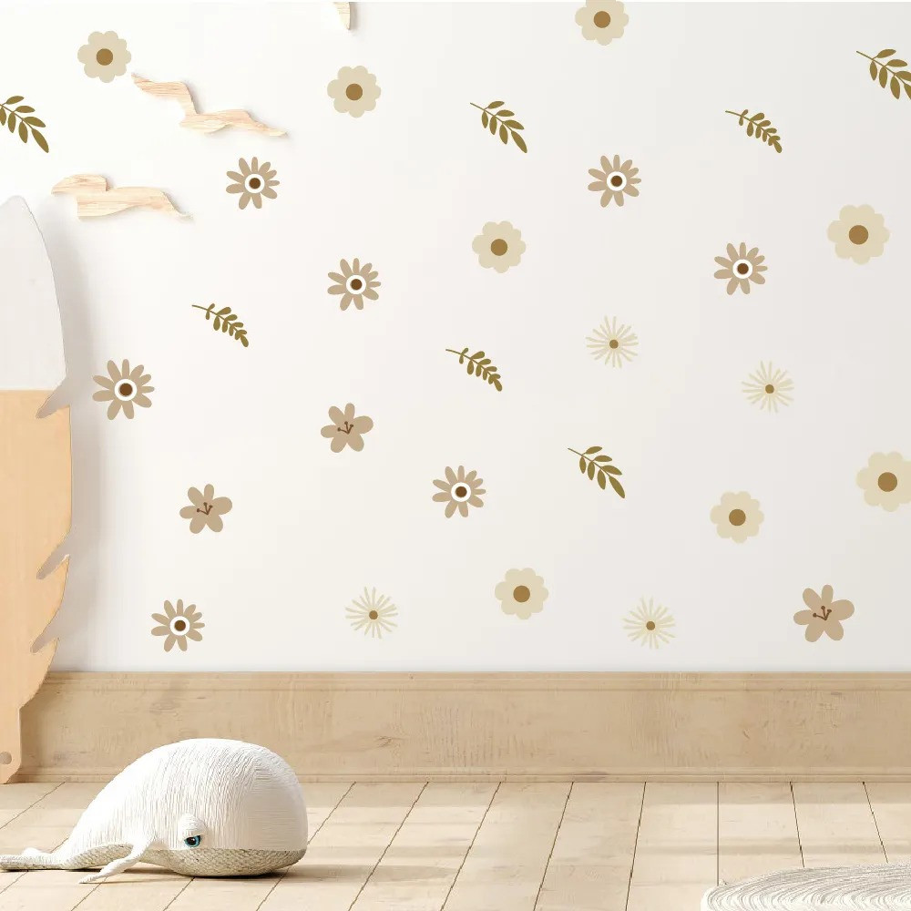 Вінілова наклейка «Квіточки та листочки» декоративна інтер'єрна в кімнату для дівчаток 30х60 см, фото 1