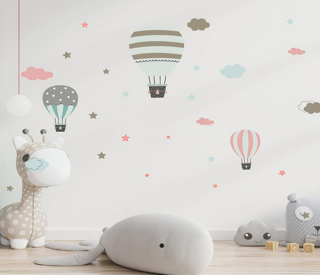 Вінілові наліпки «Три Аеростати» інтер'єрні декоративні для дитячої кімнати на стіну 30х90 см, фото 1