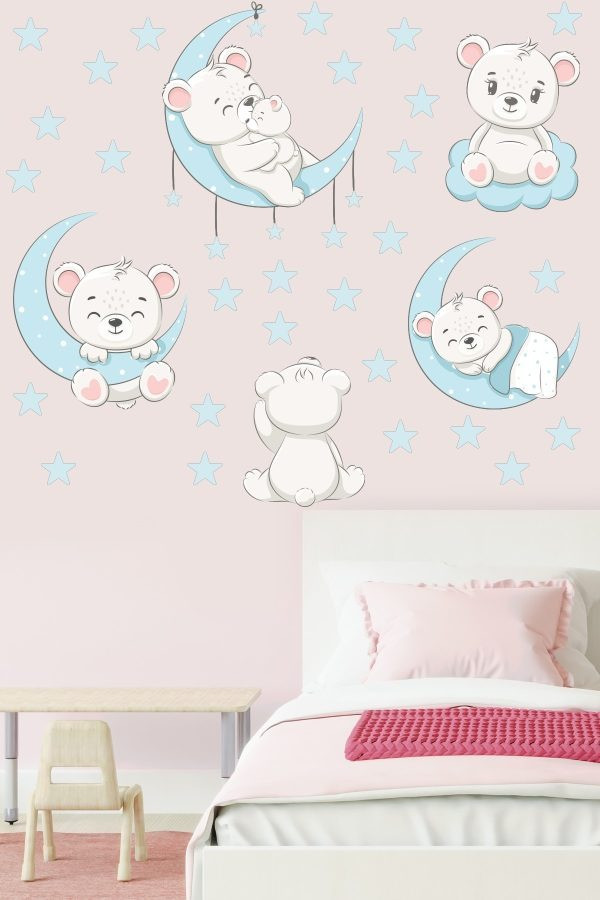 Набір наліпок «Білі ведмежата» в дитячу кімнату на стіну вінілових декоративних 2 полотна розміром 30х90 см, фото 1