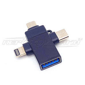 Перехідник OTG Lightning + type C + micro Usb to USB 3.0 Female, фото 4