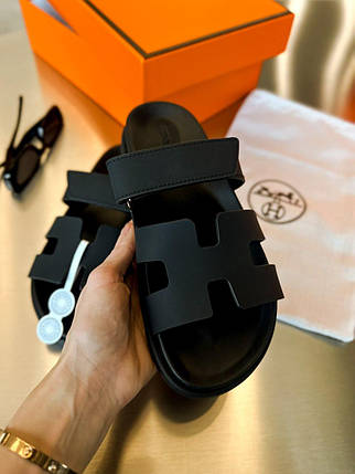 Жіночі Шльопанці Hermes Chypre Sandals Black / Ермес Шипр Сандалс Чорні, фото 1