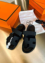 Жіночі Шльопанці Hermes Chypre Sandals Black / Ермес Шипр Сандалс Чорні, фото 4