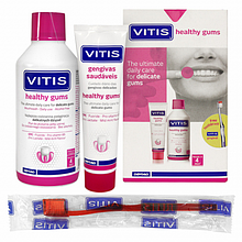 Набір Vitis Healthy gums ополіскувач 500 мл, зубна паста 100 мл. + щітка в подарунок