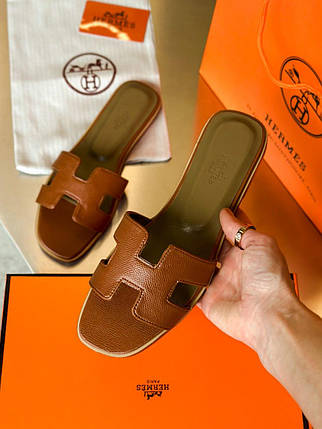 Жіночі Шльопанці Hermes Oran Sandals Brown / Ермес Оран Сандалс Коричневі, фото 1