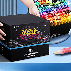 Маркери акрилові STA для малювання, преміум якість, набір 100 кольорів, універсальні для скла, дерева, ткани та кераміки