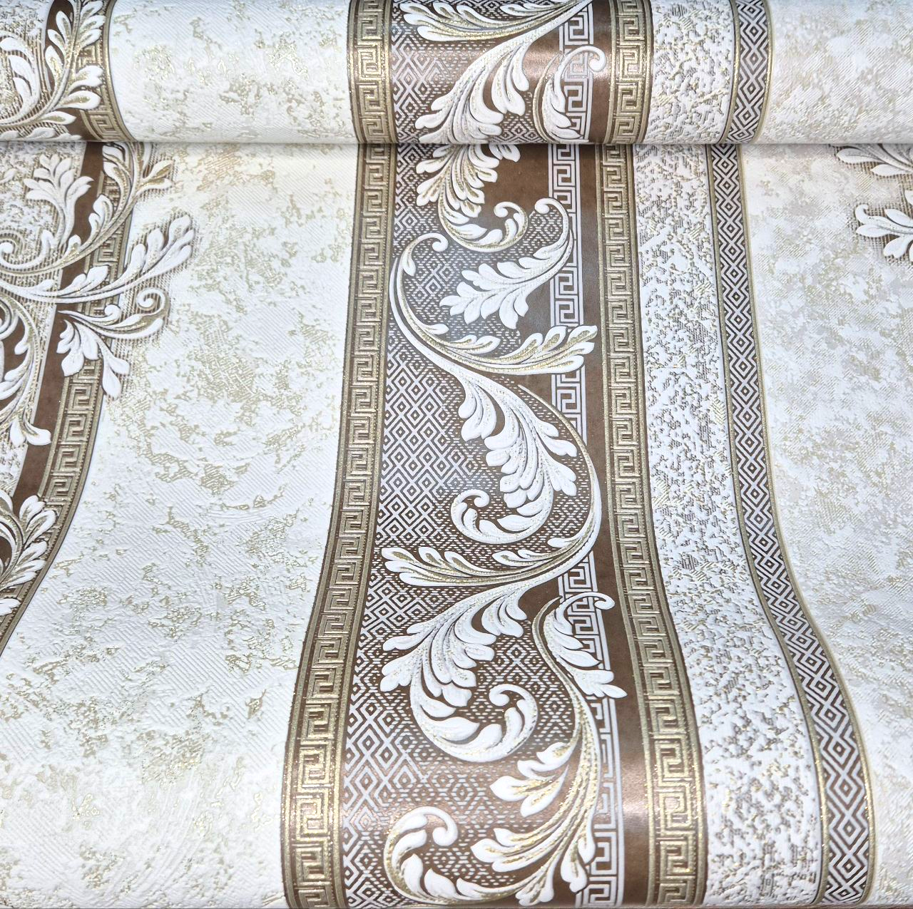 Шпалери вінілові флізелінові 10.05×1.06 м Слов’янські шпалери 3677-02, бежево-золотисті в спальню, коридор, зал, вітальню, кімнату, фото 1
