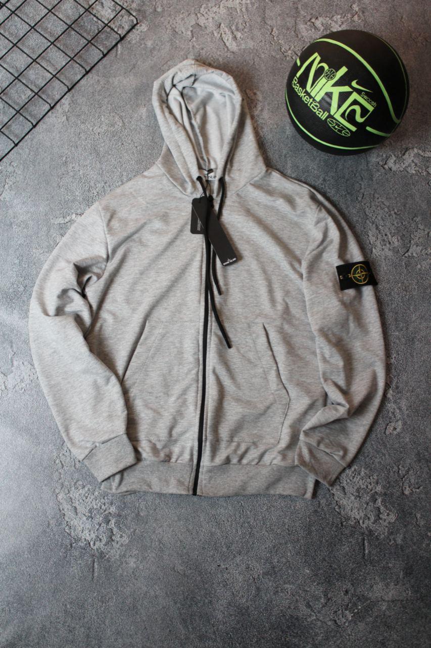 Кофта чоловіча Stone Island весняна осіння літня на блискавці зіппер стон айленд сірий