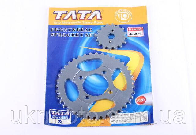 Зірка, к-т 2 шт.: задня + передня 39Т/16Т - 420Н - Дельта, фото 1