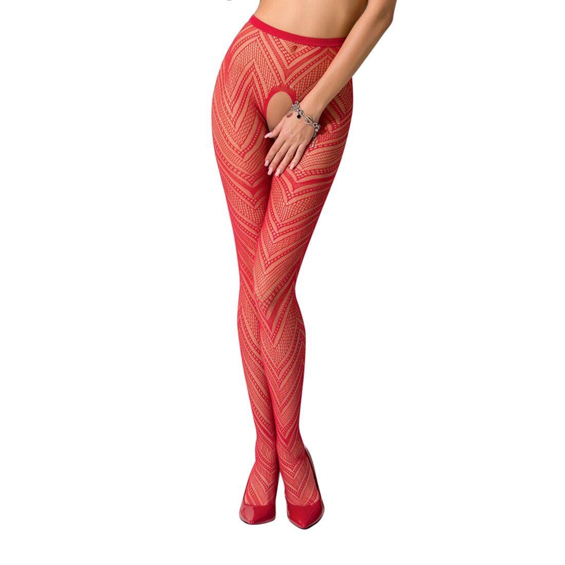 Еротичні колготки-бодистокінг Passion S010 red, з доступом, геометричний малюнок