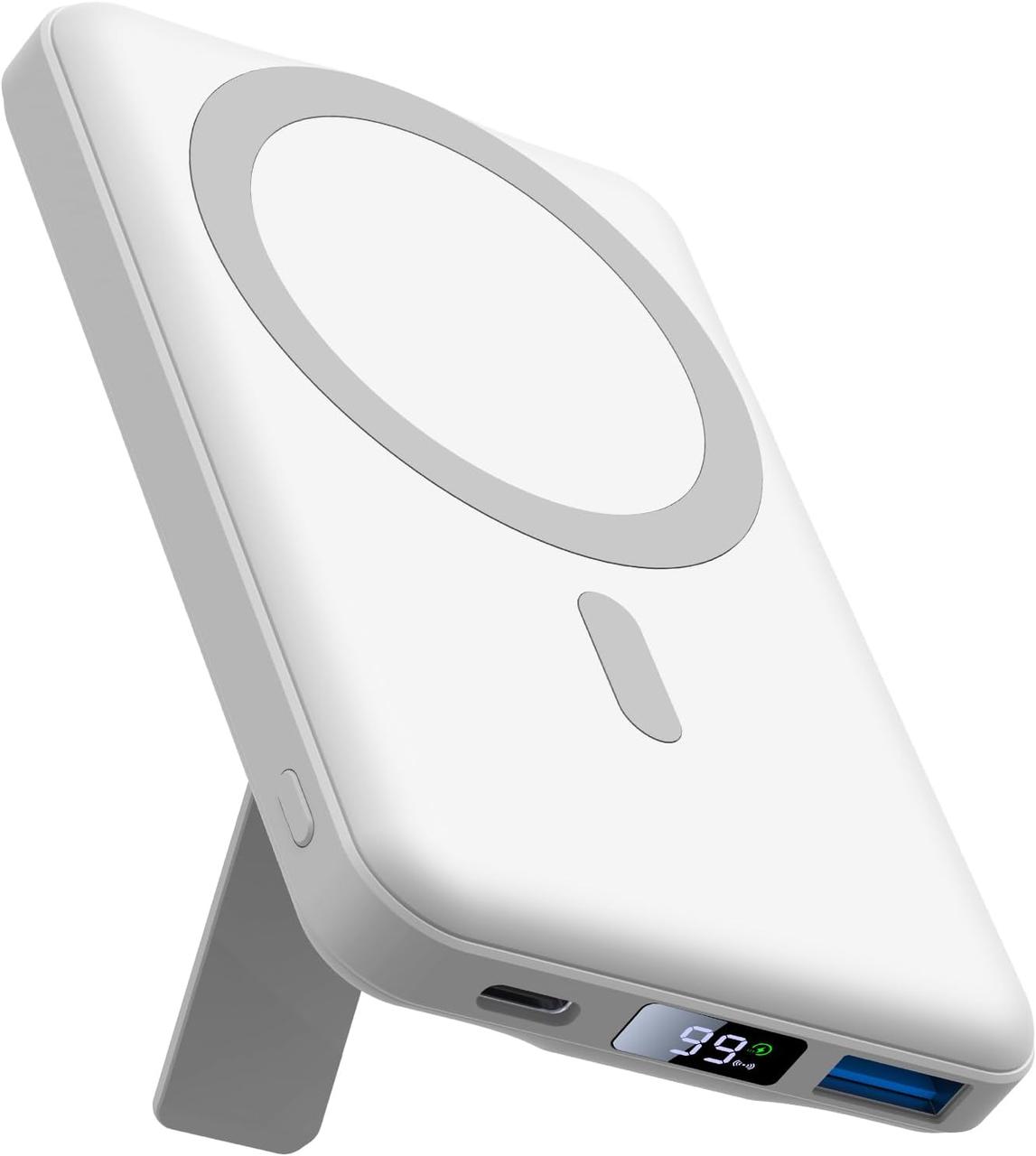 AOGUERBE Mag-safe Power Bank 10000 мАг, бездротовий портативний зарядний пристрій, магнітний акумулятор з підставкою, складний Mag