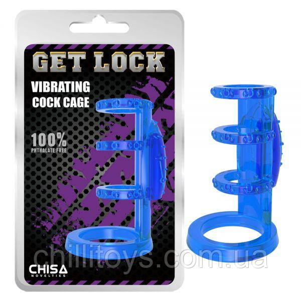 Синя насадка на член Vibrating Cock Cage, Синий