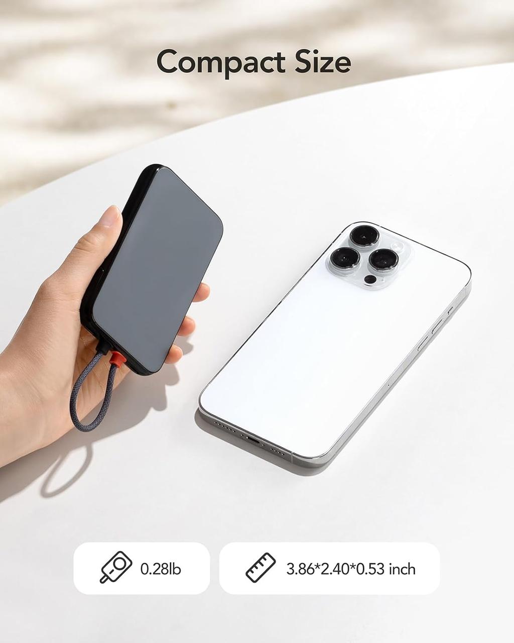 Power Bank ємністю 5000 мАч з функцією швидкого заряджання, вбудований кабель для iPhone, акумулятор з цифровим дисплеєм, сумісний