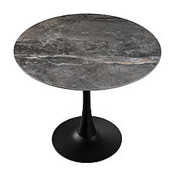 Стильний керамічний круглий стіл 80 см обідній кухонний сірий під мармур на одній ніжці на кухню Опал