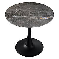 Сучасний обідній кухонний сірий круглий стіл 80 см кераміка під мармур на одній ніжці для кухні Опал