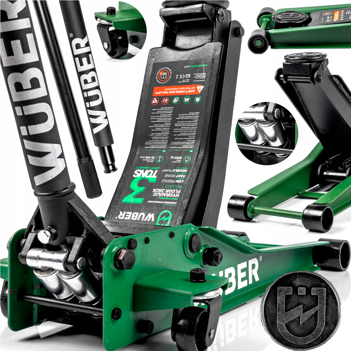 Домкрат підкатний 3т (h min 75мм, h max 510мм) гідравлічний двоштоковий низькопрофільний