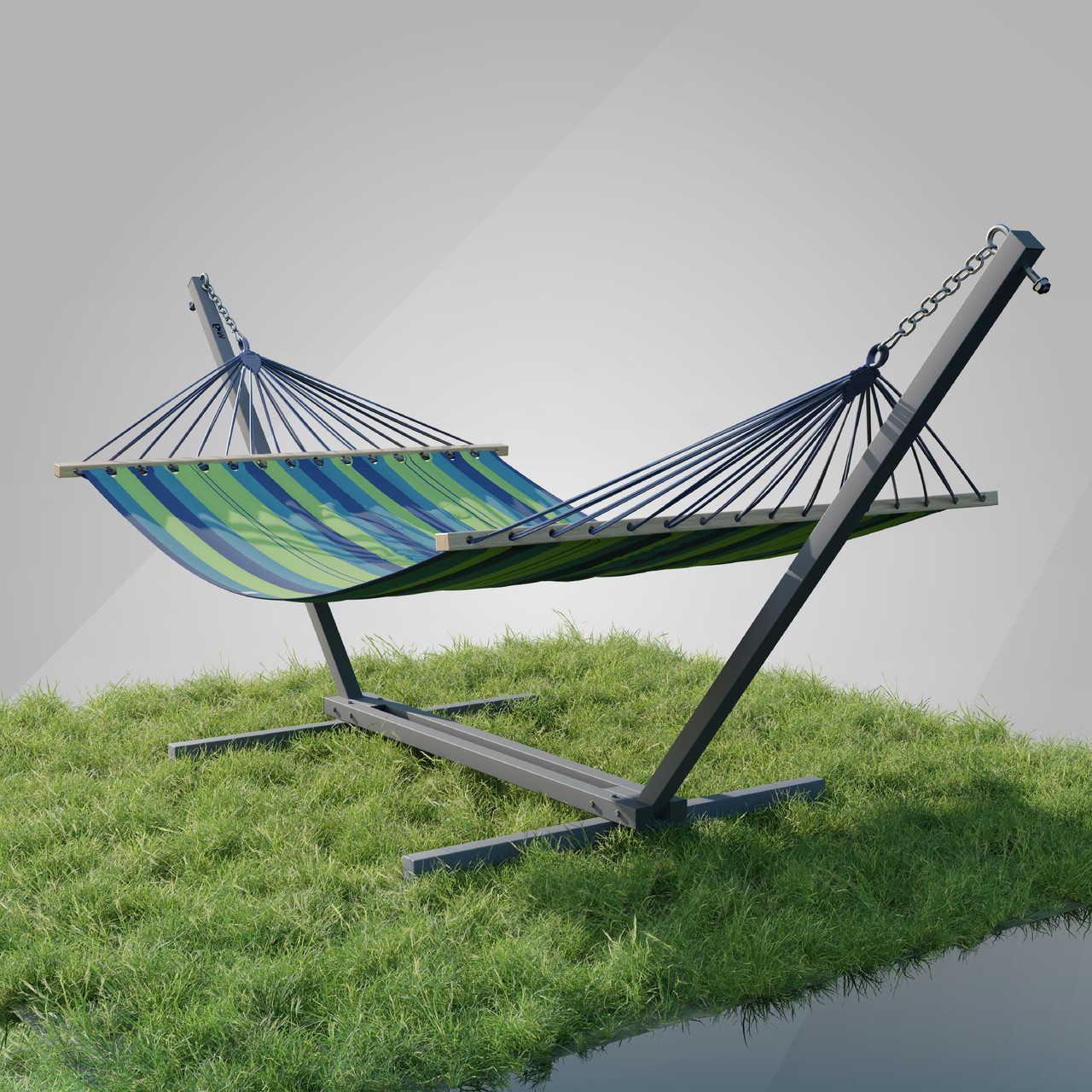 Стійка для гамака + Двомісний гамак з планкою RIO XXL зелений