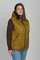 Жіночий демісезонний жилет з капюшоном в модному гірчичному кольорі Li-10