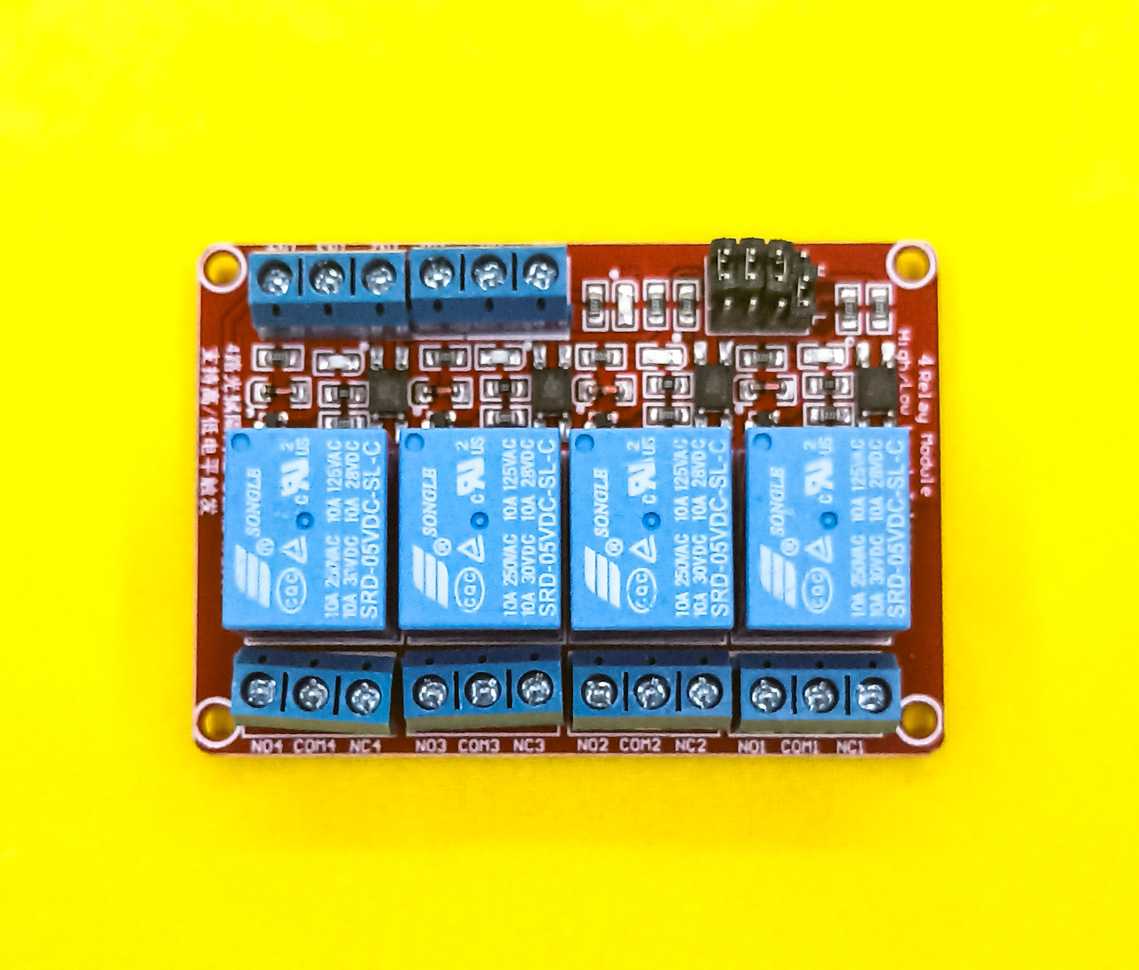 Реле ардуіно 4 канала 5V SRD-5VDC-SL-C 10А