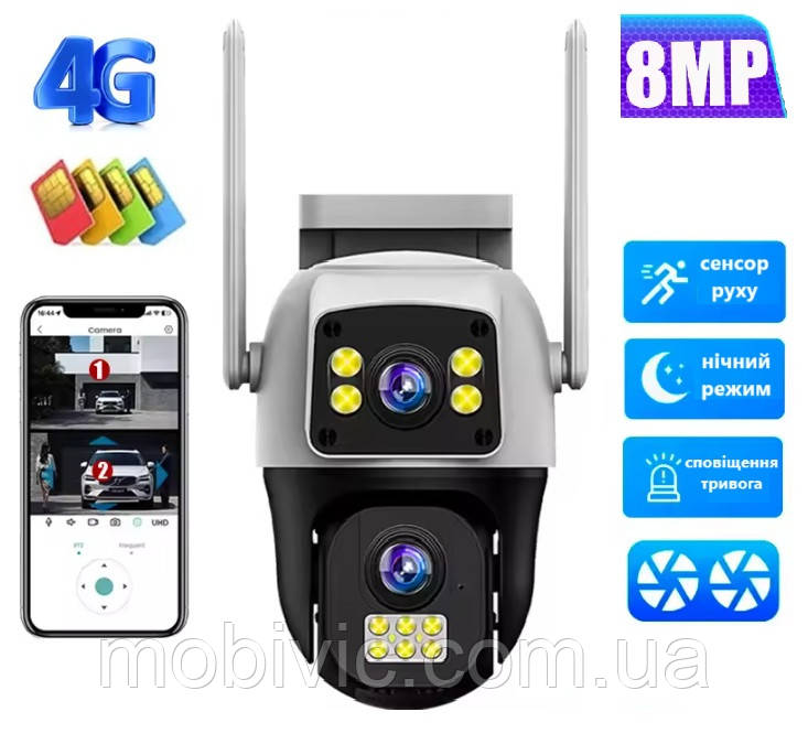 4G-камера V380-V10 8 Мп 2 об'єктиви, (віддалений перегляд), обертання,сигналізація — ORIGINAL, фото 1