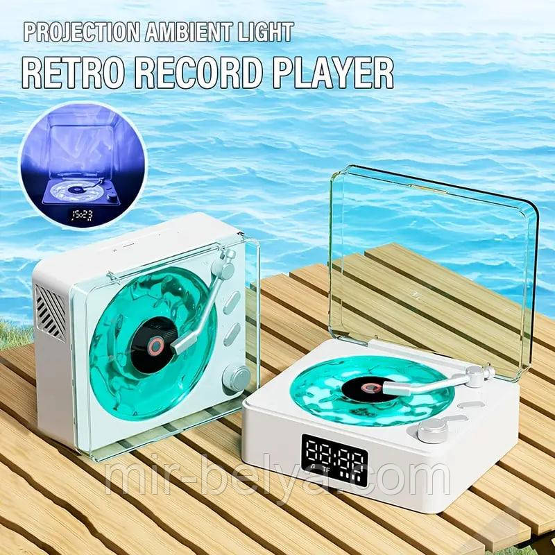 Нічник Vinyl Waves Player у стилі ретро-програвача з Bluetooth, вініловим ефектом, годинником, колонкою., фото 1